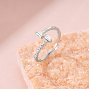 CANNER Luxury Exquisite Design 5a Zircon Cubic Zirconia 925 Sterling Silver 18k Gold T Shape Engagement <b>Open</b> <b>Rings</b> Jewelry - Product Image 3