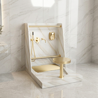 Station de Wudu en Surface Solide, Unité d'Ablution Musulmane, Veine de Marbre, avec Tabouret de Douche, Main courante, Bassin de Lavage des Pieds pour la Prière en Mosquée