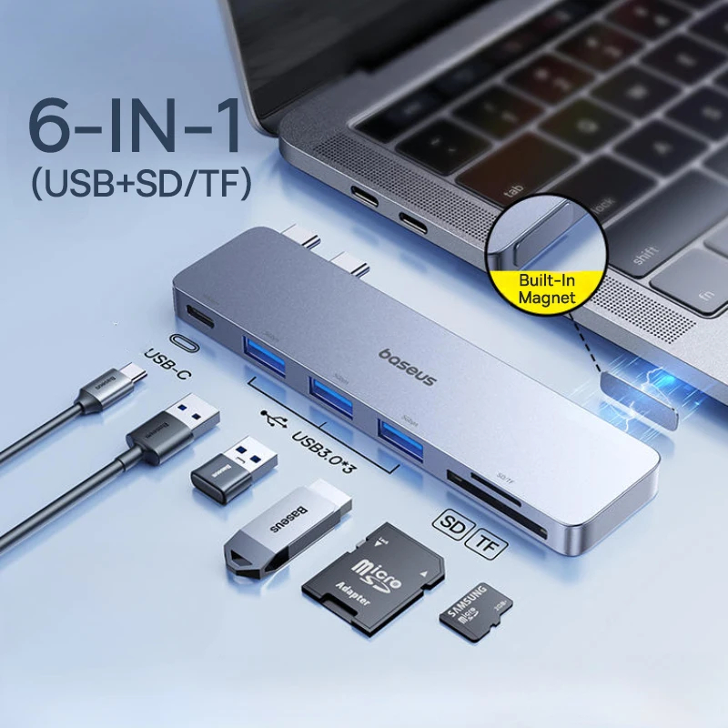 USB 6 en 1 gris con SDTF