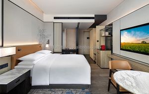 Bulk Hotel Bedroom Furniture Set <b>Soft</b> Headboard MDF Panel Wood Base <b>Bed</b> <b>Frame</b> with Nightstand For 3 Star Chain Hotel - Product Image 3