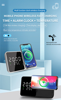 2024 baru multi-fungsi 15W pengisi daya nirkabel LOGO kustom dengan jam LED alarm termometer dudukan ponsel