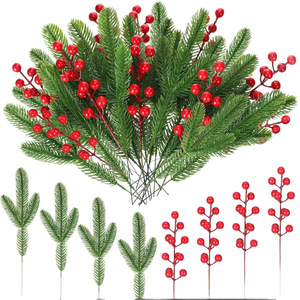 Aiguilles de pin artificielles avec baies rouges, 12 pièces, décorations de Noël pour l'affichage festif - Product Image 5