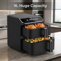 Friteuse à air sans huile 8-en-1 à double panier et écran tactile, 9L, grande capacité moderne, pour cuisine domestique, camping en extérieur, cuisson saine