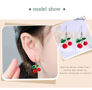 أقراط متدلية بتصميم فواكه ثلاثية الأبعاد من الأكريليك على شكل كرز أحمر رائجة للبيع، إكسسوارات أنيقة ولطيفة للنساء والحفلات والهدايا - Product Image 4