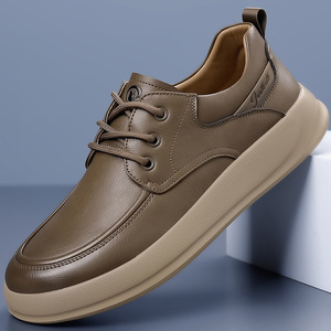 Chaussures bateau en cuir pour hommes, bout rond, à lacets, semelle extérieure en caoutchouc antidérapante, doublure en cuir véritable, pour l'automne, style décontracté - Product Image 1