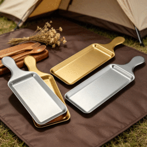 FLEY Koreanischer Edelstahl-Grillteller, rechteckig, goldfarben, mit flachem Boden, für Steak und westliche Gerichte, kommerziell, mikrowellengeeignet - Product Image 1