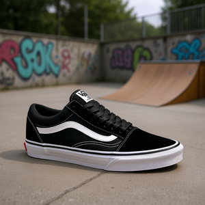 รองเท้าสเก็ตบอร์ดวานส์ โอลด์ สคูล ยูนิเซ็กส์สีดำ สีเทา ผ้าใบ แบบผูกเชือก หัวรองเท้าทรงกลม พื้นรองเท้ายาง พื้นรองเท้าชั้นกลาง EVA - Product Image 2