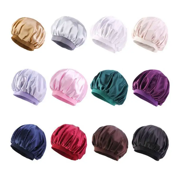 Designer Wholesale African Bonnet Plain Color Women Sleeping Caps Silky Satin Hair Bonnet With Elastic Band