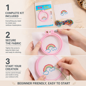 <span class=keywords><strong>Kit</strong></span> <span class=keywords><strong>de</strong></span> Bordado a Mano DIY, <span class=keywords><strong>Kit</strong></span> <span class=keywords><strong>de</strong></span> <span class=keywords><strong>Punto</strong></span> <span class=keywords><strong>de</strong></span> <span class=keywords><strong>Cruz</strong></span> Tradicional con Aro <span class=keywords><strong>de</strong></span> Plástico, Hilos y Agujas <span class=keywords><strong>de</strong></span> Colores, Manualidades para Niños y Principiantes - Product Image 5