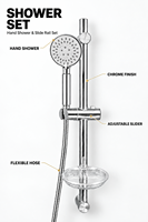 Set Shower Genggam Chrome dengan Batang Geser yang Dapat Disesuaikan, Selang Terjalin, Tombol Pause Satu Sentuhan, dan Rel Shower Dinding untuk Kamar Mandi