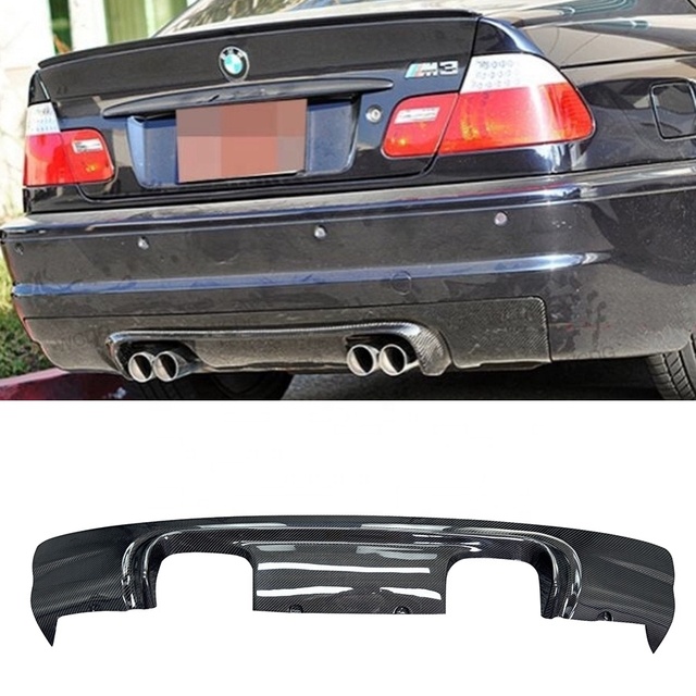 For BMW E46 M3 1998-2004 Carbon Fiber Rear Bumper Diffuser Lip CSL Style New Condition Spoiler Bodykit with Exhaust Cut-Outs