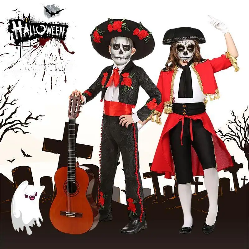 Gran oferta Día de los muertos esqueleto fantasma disfraz de Halloween niños Horror Cosplay traje carnaval FIESTA DE Halloween disfraz