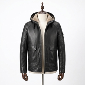Giacca <span class=keywords><strong>da</strong></span> <span class=keywords><strong>Uomo</strong></span> in Pelle di Capra con Fodera in <span class=keywords><strong>Visone</strong></span>, Cappuccio, Nera, Invernale, Interno in Vera Pelliccia, Vendita all'Ingrosso - Product Image 1