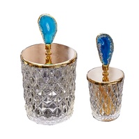 Pot de rangement en verre de luxe avec couvercle en tranche d'agate et poignée, récipient décoratif en cristal pour la maison et le bureau, usine OEM ODM