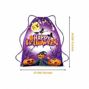 Bolsa de Almacenamiento de Dulces para Regalo de Halloween 2023, Mochila Promocional de Poliéster Impermeable con Cremallera y Diseño de Dibujos Animados, 34x27cm, Bolsillo Interior con Cremallera - Product Image 4