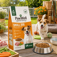 Sachet d'emballage imprimé à soufflets latéraux pour aliments pour animaux, fond plat, avec fermeture éclair refermable pour croquettes sèches et friandises