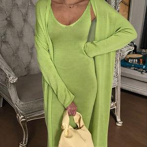 Robe longue en cardigan pour femme, manches longues, vêtements de nuit, ensembles de vêtements de détente personnalisés, robe de nuit en tricot pointelle, ensemble pyjama 2 pièces - Product Image 6