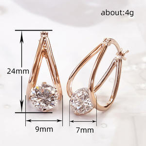 Gold Plated Geometric <b>Hoop</b> <b>Earrings</b> With Round Zircon Claw Setting For Women Party <b>Fashion</b> Jewelry Trendy Design - Product Image 5