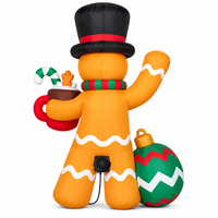 Homme en pain d'épices gonflable de Noël de 6 pieds avec ornement de tasse de Noël, décoration de jardin extérieur, design personnalisé