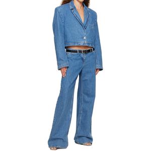 Custom Low Rise Baggy Fit 100% Cotton Non-Stretch Denim Jeans <b>Women</b> Blue Faded Wide Leg Jeans - Product Image 5