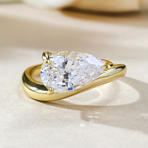 Anillo de Plata de Ley 925 con Moissanita, Corte Pera, Diseño Ondulado, Baño de Oro Rosa, Solitario de Boda con Engaste de Cuatro Garras, Piedra de Nacimiento - Product Image 5