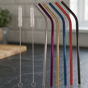 Reusable <b>Metal</b> Drinking <b>Straws</b> Set With Cleaning Brush Modern Bar Accessories Multicolor Bendable Stainless Steel <b>Straws</b> - Product Image 6