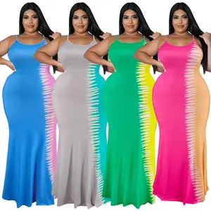 Robe Grande Taille S-5XL Contrast Color Slip Dress Backless Maxi Dress Sexy Elegant Plus Size Women's Dresses Party Wear