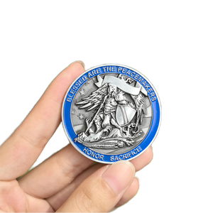 Moneda Conmemorativa de Ángel Guardián con Logotipo Personalizado, Moneda de Recuerdo en Relieve 3D con Escudo de Esmalte Azul Plateado Antiguo - Product Image 1