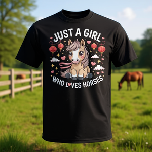 Camiseta Just A Girl Who Loves Horses, color negro, unisex, talla mediana para adultos - Product Image 3