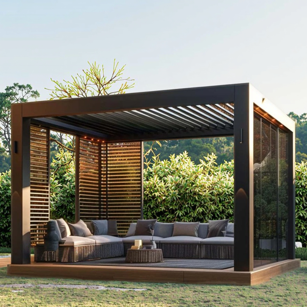 Smart Garden Pergola With Rain Sensor Economical Waterproof Electric Louvered Gazebo For Backyard Outdoor Upgrade