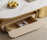 Ensemble de meubles de salon de luxe italien, table basse en marbre moderne et meuble TV extensible en acier inoxydable, design contemporain