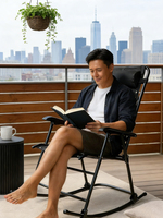 Fauteuil à bascule pliable zéro gravité avec tissu respirant et appui-tête, chaise longue de loisirs pour l'extérieur et la maison