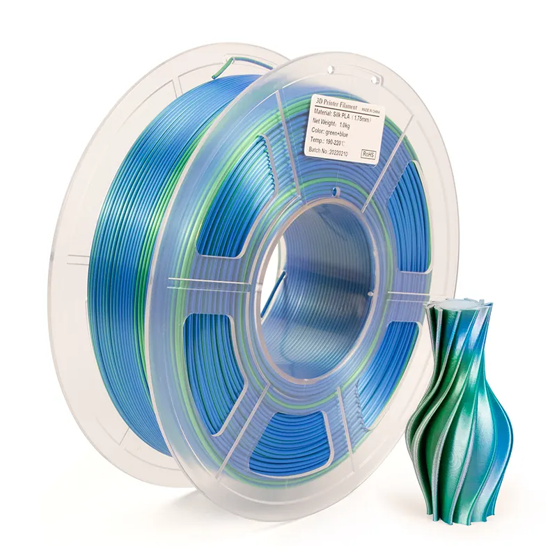 Sunlu — filament pour impression 3d, consommable d'imprimante en plastique pla, soie, double couleur, bleu et vert, 1.75mm de diamètre, poids bobine 1 kg
