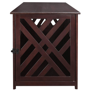 Espresso Collar Casual Home Wooden Lattice Pet Crate Dog Furniture Style End Table