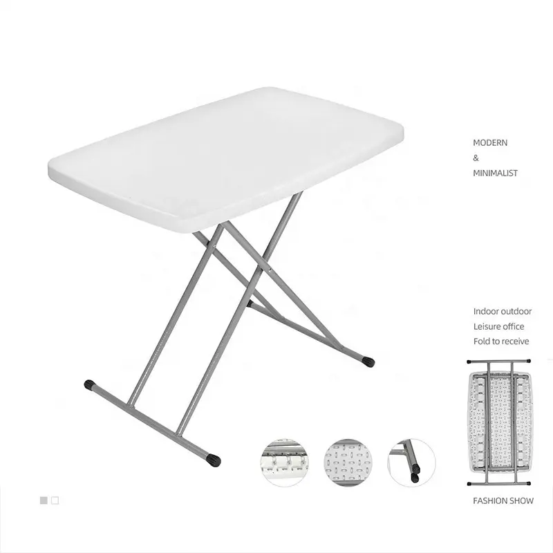 Mobilier intérieur et extérieur table pliante blanc hauteur réglable 30 pouces plateau TV table d'ordinateur portable en plastique HDPE