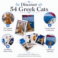 Cartes à Jouer Keji Reek Cats - 54 Images Uniques de Chats, Collection Îles Grecques, Designs Personnalisés, Durables, Écologiques, pour la Famille