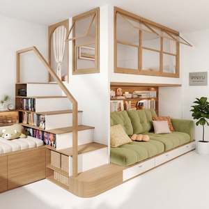 Plataforma <span class=keywords><strong>de</strong></span> Dormitorio Integrada con <span class=keywords><strong>Armario</strong></span> <span class=keywords><strong>de</strong></span> Vidrio, Diseño Mid-Century, Ensamblaje Desmontable - Product Image 6