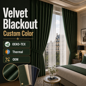 Rideaux occultants en velours écologiques OEKO-TEX, couleur personnalisée, OEM, isolation thermique, vente en gros pour l'<span class=keywords><strong>Allemagne</strong></span>, la France, la maison, l'hôtel - Product Image 1