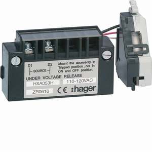 HXA053H ปรับแต่งได้ด้วยระบบปลดปล่อยแรงดันต่ำแบบหน่วงเวลาของ Hagers 100-120V AC สำหรับ h3 และ h3+ x/P160, x/P250 - Product Image 1