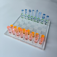 Jeu d'échecs multifonctionnel en verre cristal, plateau transparent avec jeu coloré