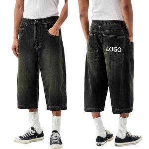 Shorts en jean baggy personnalisés pour hommes, style streetwear américain, vintage, pour le skate, délavés à l'acide, coupe droite - Product Image 1