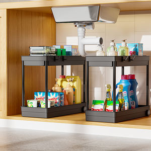 Estante de almacenamiento de doble capa debajo del fregadero, estante de almacenamiento de condimentos, cesta organizadora, cajón con ganchos - Product Image 4