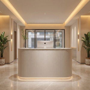 Modern <b>Solid</b> <b>Wood</b> Eco-friendly Reception <b>Desk</b> with Curved Design Adjustable Height LED Lighting for Commercial/Office Use - Product Image 1