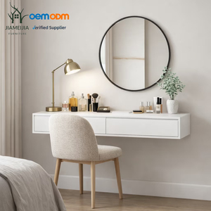 JIAMEIJIA - <span class=keywords><strong>Tocador</strong></span> Minimalista <span class=keywords><strong>Flotante</strong></span> de Pared <span class=keywords><strong>con</strong></span> <span class=keywords><strong>Espejo</strong></span> Redondo y Dos Cajones - Product Image 1