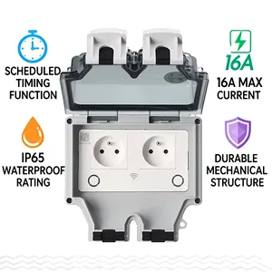Enchufe de Pared Inteligente WiFi para Exteriores Tuya, Impermeable IP66, Temporizador, 16A, 220V, Doble Control - Product Image 2