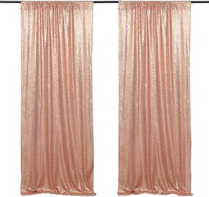 Roségoldene Hintergrundvorhänge, 2 Stück, 4,5 x 8 Fuß, Paillettenstoff-Hintergrund, Glitzer-Ballhintergrund, Draperien für Babypartys, Fotohintergrund - Product Image 1