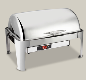 Calentador de sopa eléctrico <span class=keywords><strong>doble</strong></span> tipo buffet, oblongo, con tapa enrollable de acero inoxidable dorado y soporte para cubo de sopa, tipo chafing dish - Product Image 5