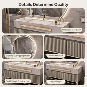 Meuble-lavabo autoportant moderne avec vasque en céramique et miroir intelligent 36-92 pouces, lavabo simple en bois pour villa - Product Image 2