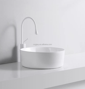 Lavabo rond en céramique moderne pour salle de bain, à poser sur comptoir - Product Image 6