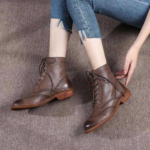 Premium Quality Women's Wide Fit Full Grain Leather Riding Boots Handcrafted Retro Genuine Leather Fleece Lined Ankle Boots - Product Image 3